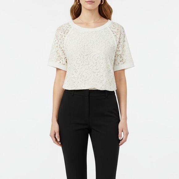 Banana Republic Lace Raglan Top Women’s L White Short Sleeve Blouse NWT - Picture 13 of 13